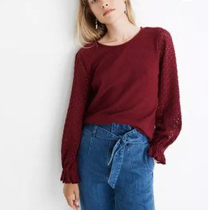 Madewell Eyelet Mix Ruffle-Sleeve Top